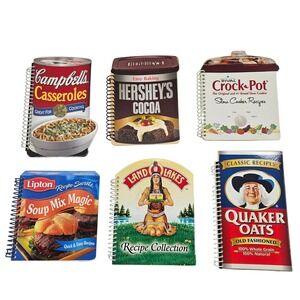 6 Diecut Spiral Cookbooks Campbell Hershey Crock-Pot Quaker Lipton Land of Lakes